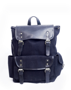 Indian Manufacturer's High Quality <b>Black</b> Leather + Canvas Unisex <b>Backpack</b> Stylish Design <b>for</b> Men and <b>Women</b> - Product Image 1