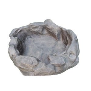 Ornements de bassin de jardin en fibre de verre moulés à la main, finition FRP, incassables, légers, gris, design simple en pierre arrondie, lotus aquatique - Product Image 4