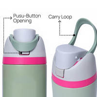 Bouteille d'eau personnalisée en acier inoxydable avec double bouchon, sans BPA, ouverture à une main, poignée de transport pour usage quotidien au bureau