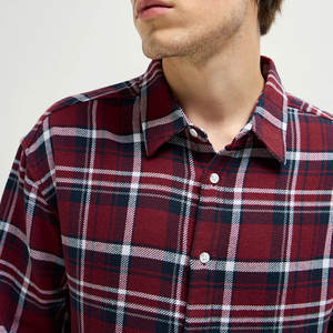 Camisa de trabajo de franela a cuadros de manga larga con cuello alto para hombre, algodón transpirable anticontracción, estampado sólido para negocios informales formales - Product Image 4