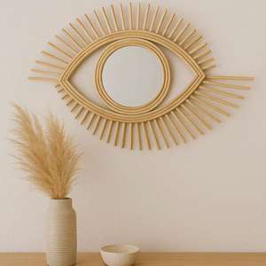Miroir mural en rotin en forme d'oeil rétro bohème Design unique pour une décoration intérieure élégante - Product Image 1