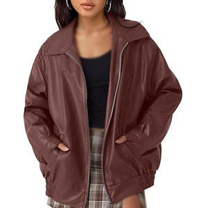 Vestes surdimensionnées en cuir véritable pour femmes Vestes élégantes de haute qualité pour femmes Vente en gros Manteau de moto mode Logo personnalisé OEM - Product Image 1
