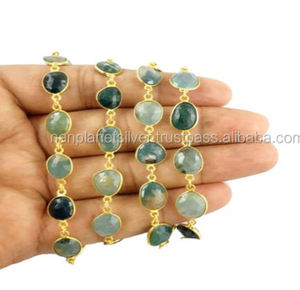 Pierre précieuse Turquoise taille 10-14mm plaqué or connecteur de lunette chaîne laiton métal pierre précieuse chaîne de lunette - Product Image 5