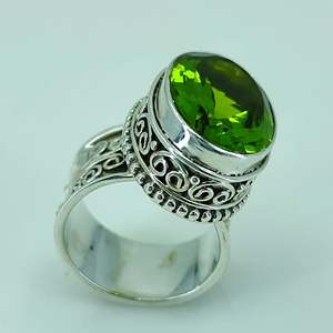 925 Sterling Silver Boho August Birthstone <b>Ring</b> Handmade with Peridot <b>Quartz</b> Oval Cut Perfect Gift for Her Birthday - Product Image 3