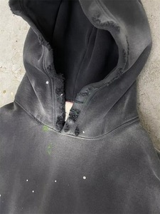 Oversize Cropped in Splatter <b>Black</b> Dye Vintage Wash Hoodie Unisex Fit Drop Double Layers Hood <b>Fleece</b> Hoodie Outdoor Use - Product Image 5