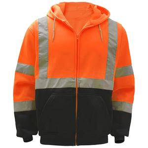 Sweat-shirt à capuche réfléchissant pour homme Veste de travail en polyester à manches longues avec fermeture à glissière et blocage des couleurs Manteau de sport de sécurité - Product Image 4