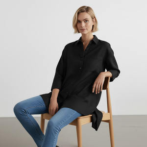 Chemise longue en lin pour femme, décontractée, tissée, motif uni, simple, élégante, lavable - Product Image 4