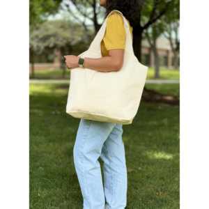 Sac fourre-tout en coton beige moyen pour tous les jours, fermeture à pression, fermeture éclair, impression personnalisable, publicité biologique, utilisation quotidienne, sacs de voyage - Product Image 6