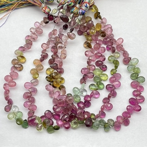 Cuentas de Briolette con forma de pera facetada de turmalina múltiple de alta calidad, cuentas con forma de almendra de piedras preciosas naturales para joyería - Product Image 1