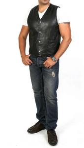 2023 hommes décontracté col en v en cuir moto gilet bonne qualité respirant haut pour l'hiver superbe tissu motard gilet - Product Image 4