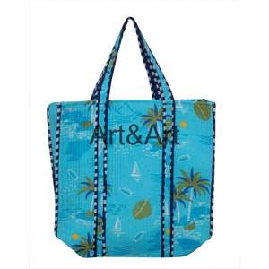 Sacs fourre-tout en coton faits à la main de style bohème avec deux poignées, ouverture supérieure pour femmes - Utilisation quotidienne et voyage, fabriqué au Rajasthan - Product Image 1