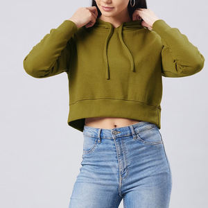 Vente chaude femmes à manches longues Crop Top à capuche léger respirant OEM Service à prix raisonnable col à capuche Logo avant - Product Image 6