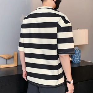 เสื้อยืดแขนสั้นลายทางสำหรับผู้ชายเสื้อยืดแนวสตรีทแวร์คอกลมระบายอากาศได้ดีเสื้อยืดทรงหลวมลำลองสำหรับผู้ชายเสื้อผ้าฮิปฮอป - Product Image 5