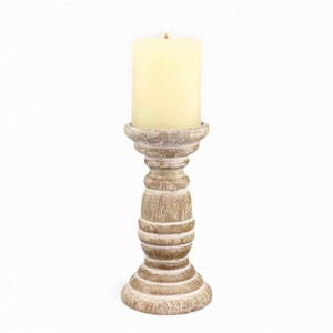 Distressed Wooden <b>Candle</b> Holder With Vintage <b>White</b> Wash Finish For Classic Interior Styling - Product Image 1