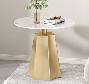 Table basse ronde élégante avec un plateau en verre et une table basse décorative en métal à base de métal doré pour le salon chez grossiste - Product Image 6