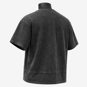 Camiseta de punto oversize para hombre, manga corta, cuello redondo, algodón lavado, color liso, logo de estrella frontal, ecológica - Product Image 4