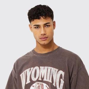 T-shirt Hip Hop surdimensionné en polyester/coton épais pour hommes Logo de marque personnalisé couleur marron respirant de haute qualité - Product Image 1