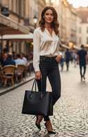 Bolso Tote de Mujer, de Cuero Genuino Negro, Estilo Vintage, con Cierre, Resistente al Agua, Forro de Algodón, Estructurado, de Lujo, para el Trabajo
