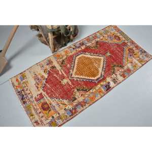 Alfombra roja Kilim turca Vintage 2,5X5,2 pies área grande lana látex respaldo Patchwork patrón rectángulo pasillo yute alfombra habitación alfombra - Product Image 2