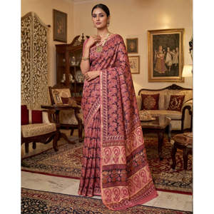 Chal étnico Chanderi con blusa y sari con estampado digital - Product Image 1