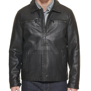 Veste en cuir personnalisée de haute qualité pour hommes col montant Logo avant mode d'hiver imperméable et respirant - Product Image 1