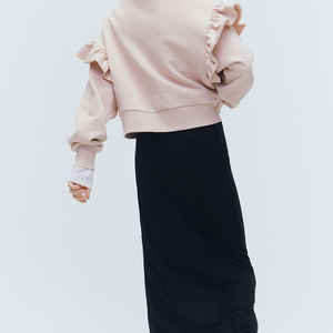 Coupe ample côtelé col rond 80% coton 20% polyester recyclé polaire côtelé poignets et ourlet pêche Schnaps femmes sweat - Product Image 4