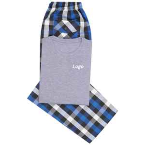 Conjunto de pijama de camiseta lisa gris | Conjunto de salón tejido de algodón 100% | Ropa de dormir cómoda con camiseta de cuello redondo y pantalones de cintura elástica - Product Image 1