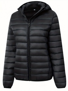 <b>Women</b> <b>Lightweight</b> Puffer Jacket Full Zip Hooded Warm <b>Coat</b> Winter Quilted Breathable <b>Women</b> Good Black Regular Fit Polyester - Product Image 1
