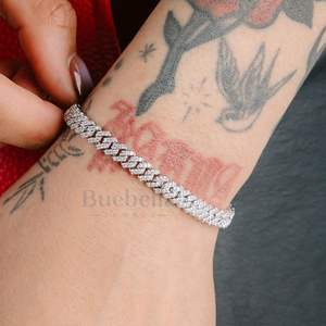 Fino 5mm 14K chapado en oro blanco 925 Plata de Ley VVS Moissanite Diamond Iced Cuban Link pulsera para mujeres Hip Hop joyería - Product Image 3