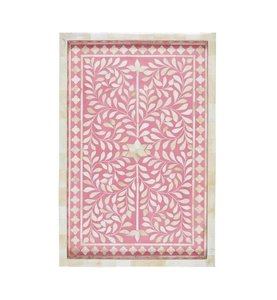 Bandeja decorativa Floral de resina con incrustaciones de hueso para uso doméstico del proveedor indio con juego de 6 uds. Posavasos de té con bandeja de resina con incrustaciones de hueso - Product Image 1