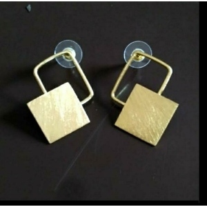 ต่างหูทองเหลืองชุบทองทรงเรขาคณิต-สไตล์คลาสสิกและวินเทจ - Product Image 3