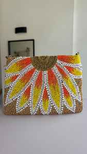 VLemon Unique Yellow Lemon Glass Beaded <b>Clutch</b> Purse with Customized Design for Summer Vacation <b>White</b> <b>Bag</b> and Assortments - Product Image 4