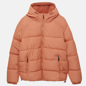 Chaqueta Acolchada Unisex Beige con Capucha, Aislamiento Acolchado, Tela de Lona Brillante, Cremallera Impermeable, Puños de Punto en Contraste, Ropa de Invierno - Product Image 6