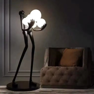 Lampe sur pied moderne en forme de sculpture humanoïde abstraite, en résine noire, avec plusieurs globes lumineux LED, statue décorative pour villa, hôtel, hall d'entrée - Product Image 2