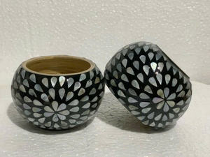 Maceta de Bambú con Incrustaciones de Nácar, Hecha a Mano, Jarra Redonda de Bambú Hilado con Tapa, Jarra con Incrustaciones de Cáscara de Huevo para Regalo, Decoración - Product Image 4