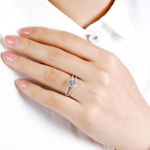 Jeulia <b>Split</b> Shank Halo Oval Cut Sterling Silver Diamond <b>Ring</b> - Product Image 6