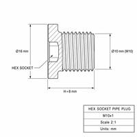 Bouchon de tuyau hexagonal fileté zingué M10x1 à filetage fin pour machines usinées CNC