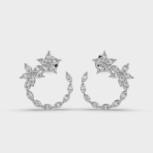 Boucles d'oreilles créoles personnalisées OEM, motif floral élégant, diamant taille marquise, en argent sterling 925 massif plaqué rhodium, cadeau de mariage, bijoux de fête - Product Image 1