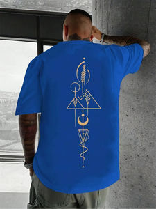 Camiseta de manga corta con cuello redondo y estampado de patrón abstracto para hombre, 100% algodón, cómoda, informal, de talla grande, para verano - Product Image 6