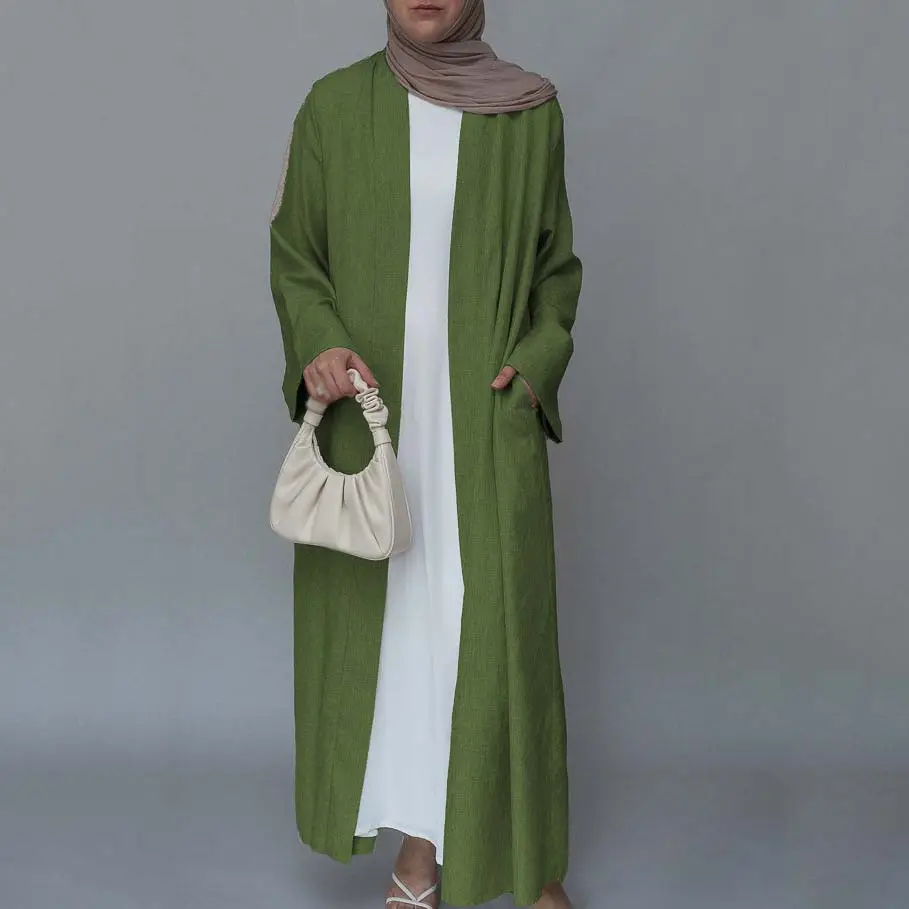 Long Sleeve Autumn Casual Formal Church Muslim Vestidos Largos Solid Waistband Chiffon V-neck Maxi Elegant Dresses For Women