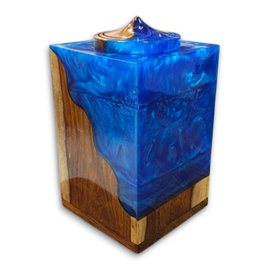 Urna de cremación de palisandro hecha a mano con incrustaciones de resina amarilla (250 pulgadas cúbicas) urnas de cremación para mascotas y humanos - Product Image 1