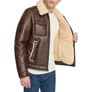 Veste en cuir et fourrure avec logo personnalisé sur le devant, marque privée, écologique, respirante, veste d'hiver pour homme, taille adulte - Product Image 5