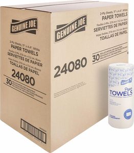 Genuine Joe 2-Ply Perforated <b>Kitchen</b> <b>Paper</b> Towel Rolls, White, 160 Sheets/Roll, 30 Rolls/Case (GJO24080) - Product Image 1