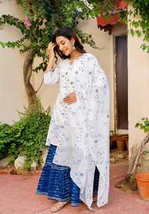 Ocasión Ropa India Para Mujer Estampado Diseñador Cuello Manga Tres Cuartos Kurti Palazzo Con Duppata - Product Image 2