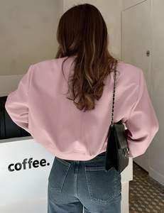 Blouson aviateur universitaire boutonné décontracté pour femme 100% coton vêtements d'extérieur d'hiver avec poches - Product Image 3