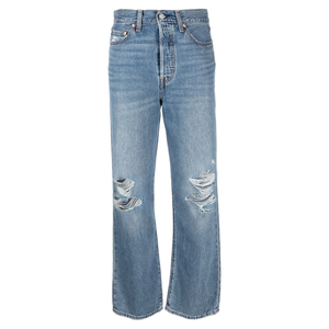 New Style <b>Women's</b> Custom Made Straight Leg <b>Jeans</b> Pants High Rise Full Length Denim Pants <b>for</b> <b>Women</b> with Ripped Design - Product Image 4