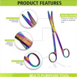 Tijeras de operación Mayo recubiertas de color arcoíris, hoja recta afilada, vendaje quirúrgico, Tijera para sala de operaciones - Product Image 4