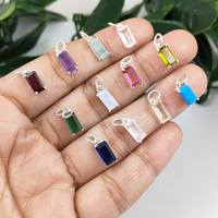925 argent Sterling lunette ensemble cristal clair Quartz Baguette forme pierre de naissance pendentif mode pendentif cristal pendentifs breloques