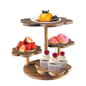 Custom 4 Tier Cupcake Tower Stand Soporte de pastel de madera con bandeja escalonada Decoración Soporte de exhibición en forma de flor - Product Image 1
