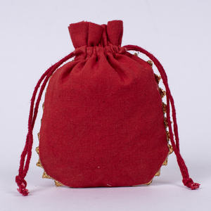 Pochette en velours à cordon personnalisable en gros, fabrication artisanale, rangement de bijoux, biodégradable, rouge indien, 3x4 pouces, Craftjaipur - Product Image 1